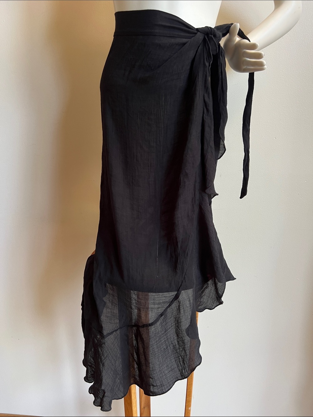 swim coverup Asymmetrical Wrap Midi Skirt with Tie Waist and ruffled hem